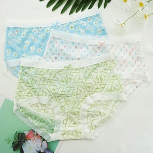 3条装 32205中腰蕾丝性感轻薄柔软透气速干茶多酚抑菌裆 彩田内裤