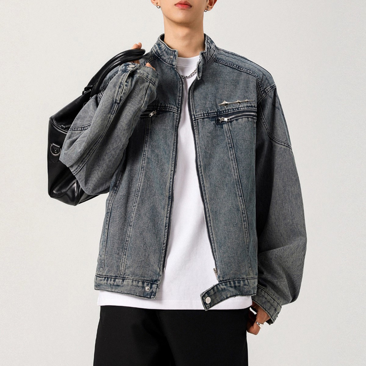 春秋美式短款垫肩牛仔外套男女潮牌水洗工装夹克复古cleanfit上衣,男装,牛仔外套,淘宝优惠券,粉丝福利购,淘宝优惠卷