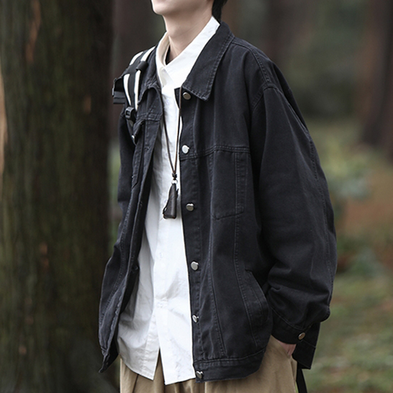 宽松复古牛仔夹克男士潮流痞帅