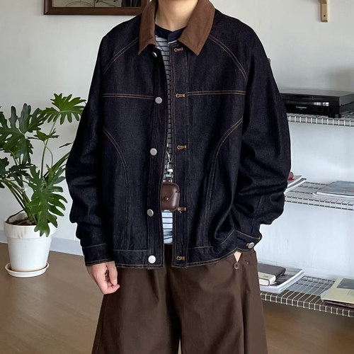 美式复古原色水洗翻领牛仔外套