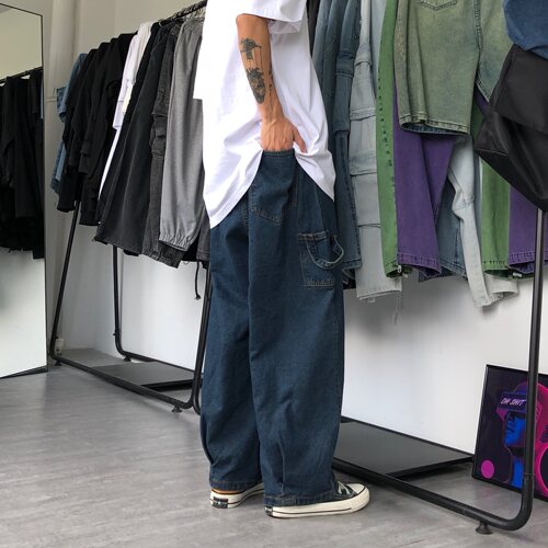 水洗牛仔裤潮流工装阔腿休闲裤潮