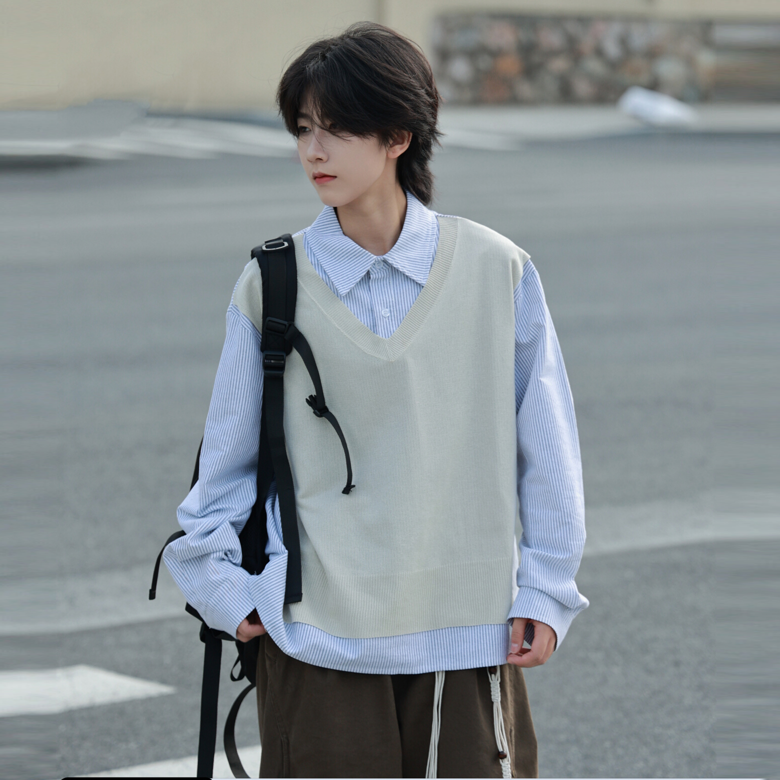 日系复古假两件拼接卫衣衬衫男女