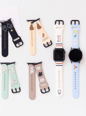 韩国romane可爱硅胶智能手表带苹果iWatch三星38-41-45mm防水表带