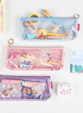 韩国afrocat甜美可爱娃娃创意流沙透明学生笔袋痛包ins化妆收纳包