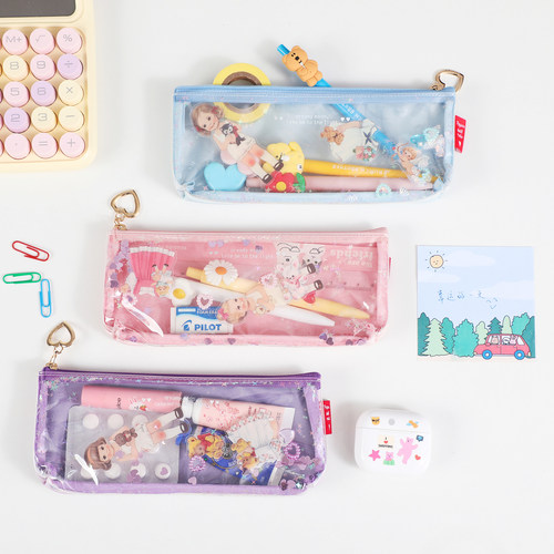 韩国afrocat娃娃流沙透明笔袋