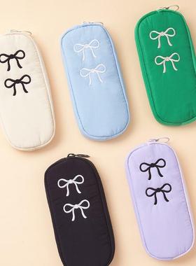 韩国antennashop蝴蝶结刺绣笔袋少女心大容量中学生文具袋铅笔盒