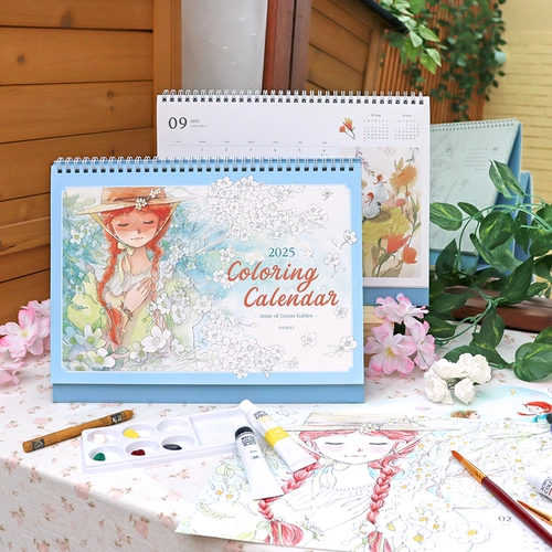 Корейская иллюстрация индиго Anne 2025 Двусторонняя раскраска A4 Большой настольный календарь План.