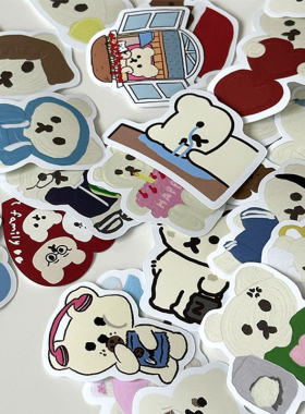 韩国mazzzzy可爱松饼小熊ins卡通无痕贴纸手账电脑手机大装饰贴画