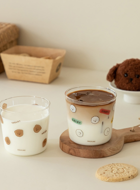 韩国dailylike可爱狗狗耐热玻璃透明水杯咖啡牛奶饮料果汁杯子2P