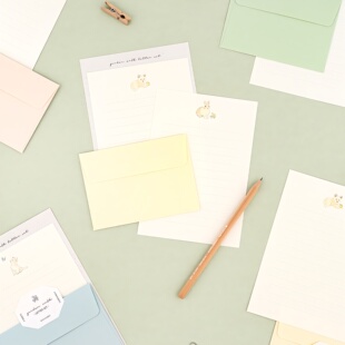 AND DOT 森系文艺风手写信韩国DASH 质感厚纸烫金压纹信纸信封套装