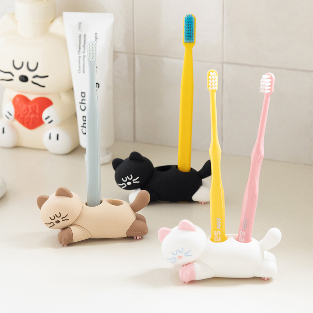 韩国romane可爱卡通猫咪牙刷架硅胶牙具文具收纳座卫生间置物架
