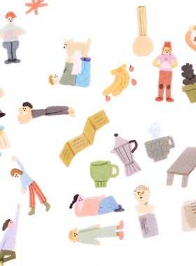 韩国analogue keeper人物日常手绘PET透明小清新手帐贴纸素材装饰