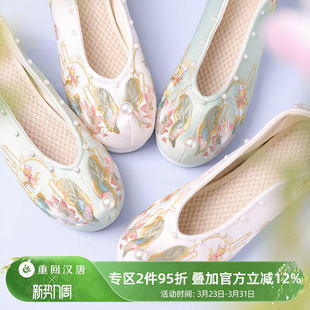 重回汉唐清荷 百搭布鞋 弓鞋 翘头古风绣花鞋 薄款 千层底增高弓鞋