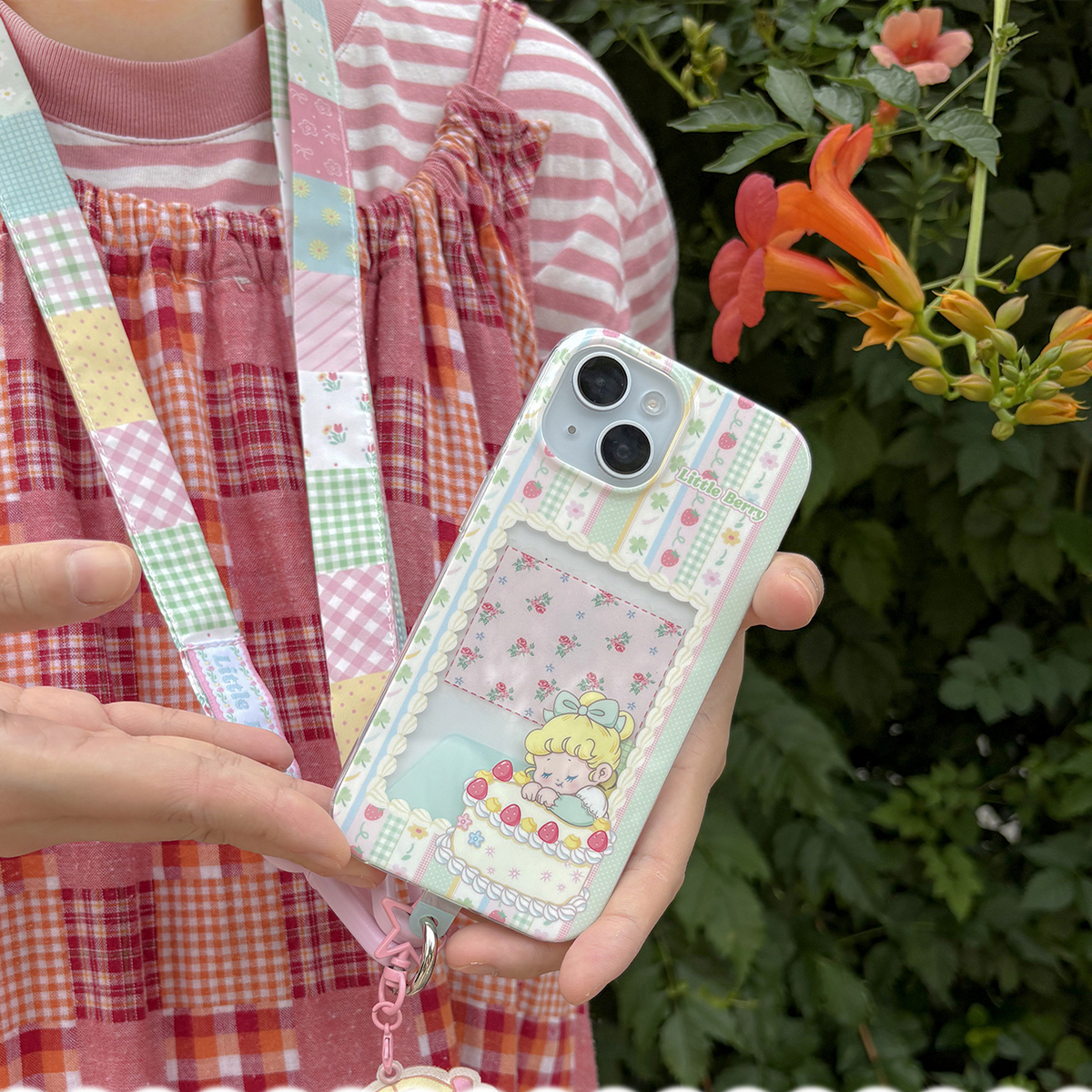 17系列 little berry原创清新绿奶油蛋糕女孩亮面大孔硅胶手机壳imd放照片小卡