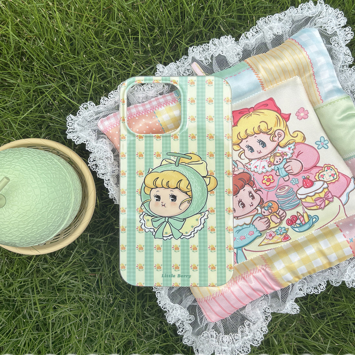 little berry双层哈密瓜女孩亮面硅胶手机壳大孔imd