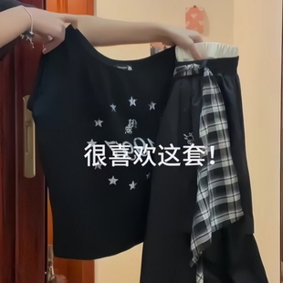 正反两面穿十字架斜肩上衣街舞休闲裤 夏日搭配一整套美式 两件套潮