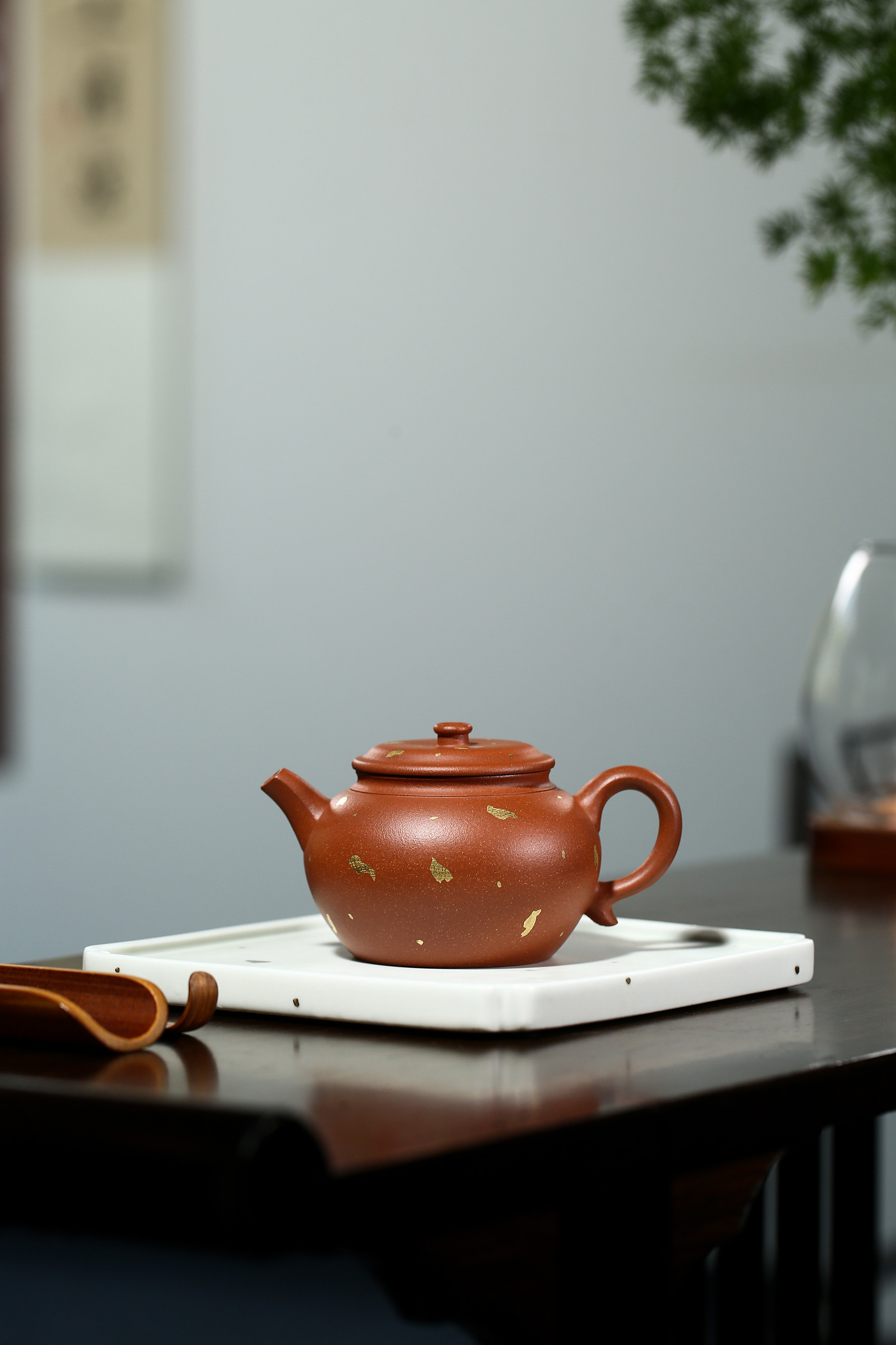 宜兴紫砂壶 手工洒金圆福壶 黄张微降坡泥180cc球孔工夫泡茶器具