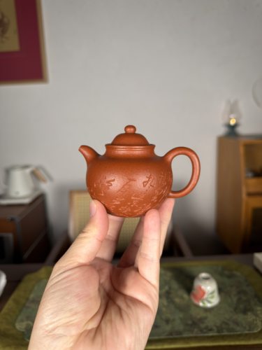宜兴紫砂壶 手工刻绘莲子茶壶 鲁坤大红泥170cc内推工夫泡茶器具