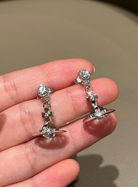 轻奢高级感耳环女立体星球orb玻璃珠彩钻飞行士吊坠耳钉百搭饰品
