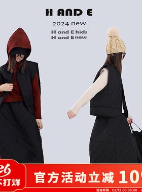 H AND E 原创童装暗黑系菱形格棉套装马甲棉裙子整套保暖女童装