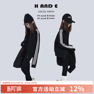 AND 黑色三条杠运动夹克外套女童亲子装 2026春季 母女 原创童装