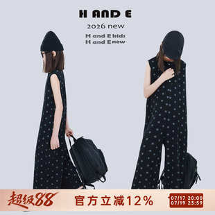 H AND E 原创童装2026夏季黑色无袖星星连体裤气质不撞款亲子装