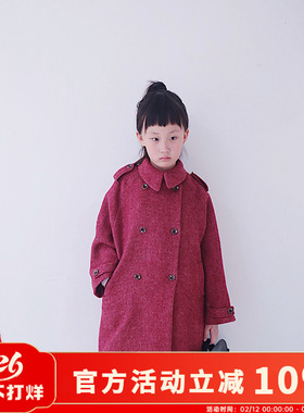 HANDE定制女童澳洲双面羊毛大衣加厚保暖儿童新年拜年服红色大衣