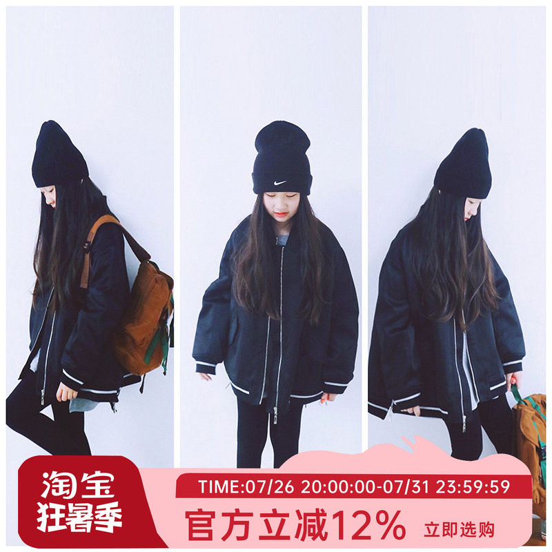 H AND E原创设计女童黑色棉服轻薄款儿童棉衣中大童洋气保暖棉衣
