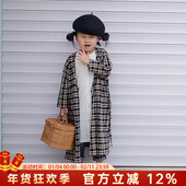 森女格子外套日系小清新森系儿童女孩复古圆领长袖 大衣