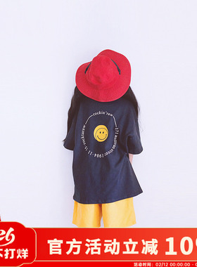 原创设计女童短袖t恤灰色莫兰迪笑脸宽松纯棉休闲半袖童装