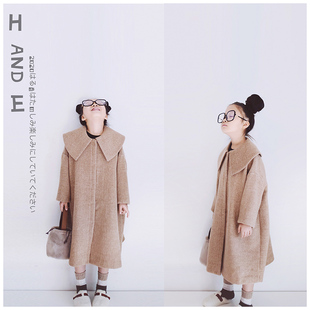 毛呢外套 E原创女童日系森女双面羊毛大衣中大童加厚中长款 AND