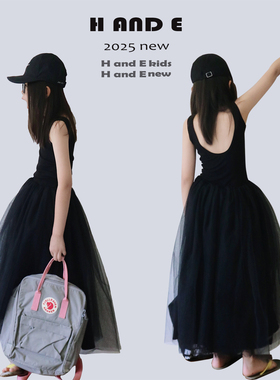 H AND E 原创童装黑天鹅连衣纱裙女童2026夏新款收腰高级感吊带裙