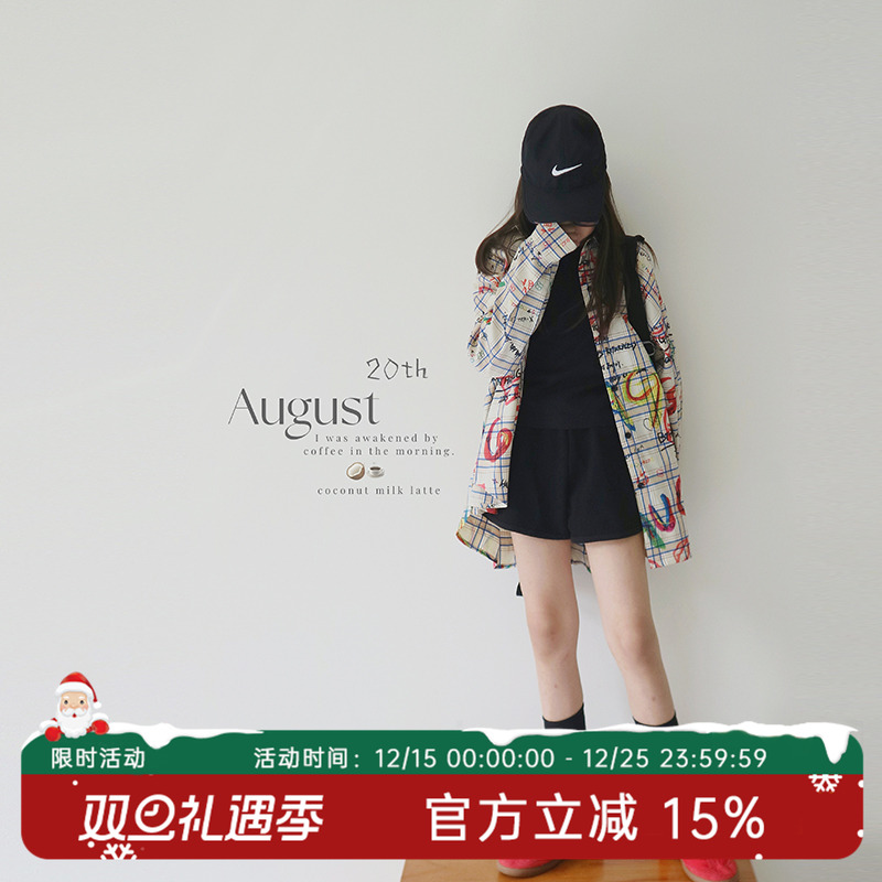 涂鸦格子衬衫衬衫中性亲子