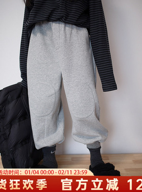 H AND E 原创童装女童灰色加绒卫裤2026秋冬新款宽松收口运动裤