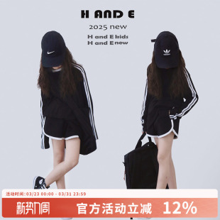 黑色运动防晒衫 母女亲子装 2026夏季 套装 条纹休闲女童短裤 AND