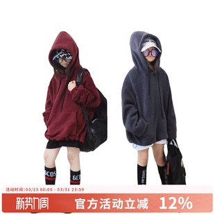 H AND E 原创童装女童加厚连帽卫衣2026年春季新款双面摇粒绒洋气