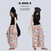 原创童装 2026夏季 漫画工装 卡通印花大口袋裤 阔腿裤 子女童 AND