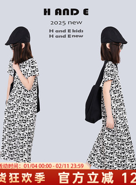H AND E 原创童装2026夏季黑白米奇长裙短袖收腰显瘦休闲连体裙子