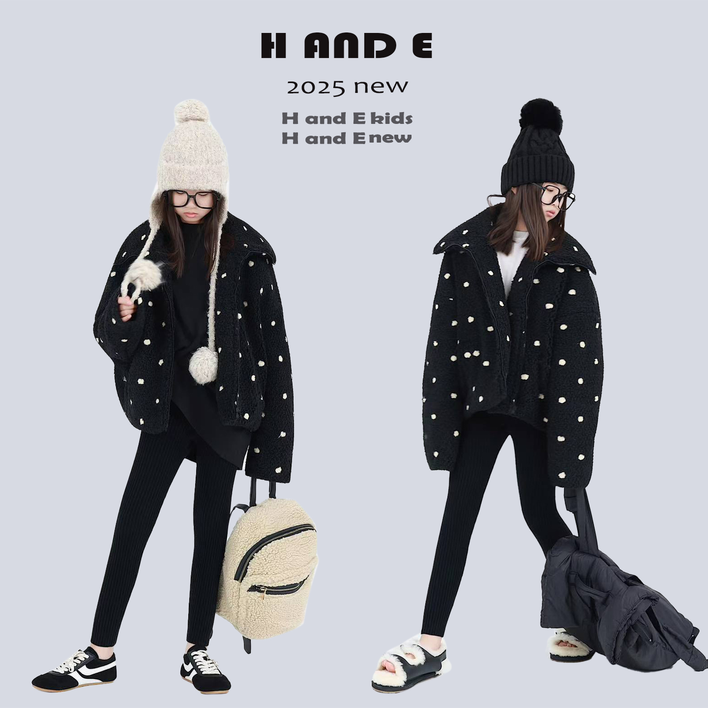 黑色米色波点夹棉外套