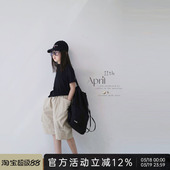 原创童装 浅卡其色短裤 女童2026夏季 宽松休闲7分裤 新款 AND