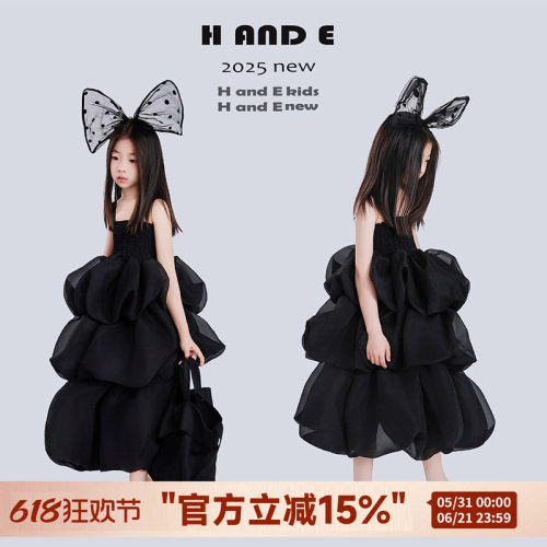 H AND E 原创童装2026夏季暗黑吊带生日礼服蓬蓬公主裙女童连衣裙