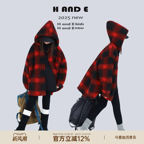 HANDE原创童装红黑格子衬衫