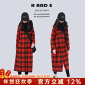 AND 保暖绒里复古红格子长款 原创童装 26冬季 衬衫 内搭女童亲子