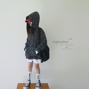 H AND E 原创童装泼墨连帽卫衣女童2026秋新款设计感薄款休闲上衣