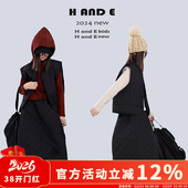 AND 马甲棉裙子整套保暖女童装 暗黑系菱形格棉套装 原创童装