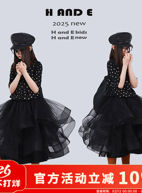 H AND E 原创童装2026夏季卡通黑色爱心舒适透气短袖上衣T恤女童