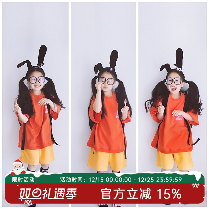 原创女童橘色T恤吸汗透气夏装