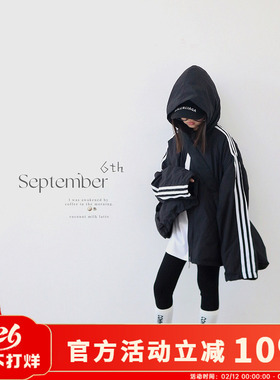 H AND E 原创童装女童黑色运动风加绒冲锋衣2026早秋新款小众时尚