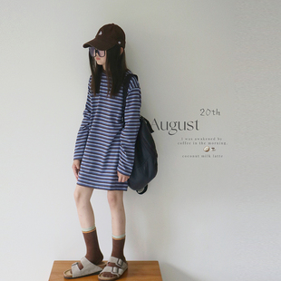 H AND E 原创童装咖紫色条纹打底T恤女童2026早春新款长袖上衣