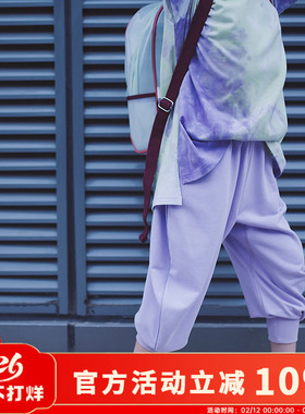 夏季男女童休闲卫裤纯棉运动裤柔软卫裤紫色收口裤